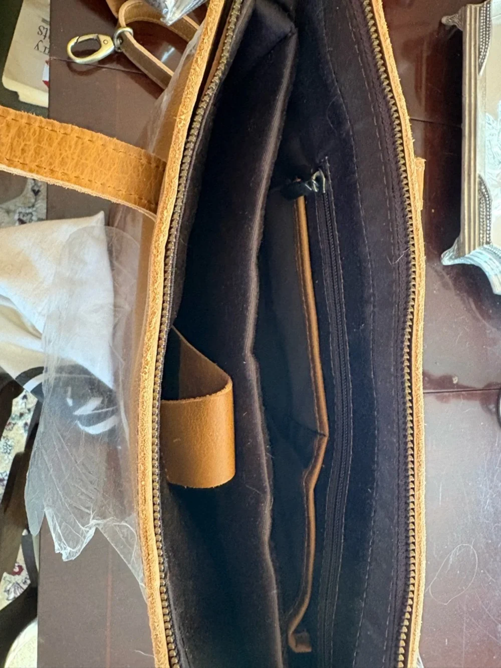 Leather Zip Tote with 2 Matching Wallets - Tan